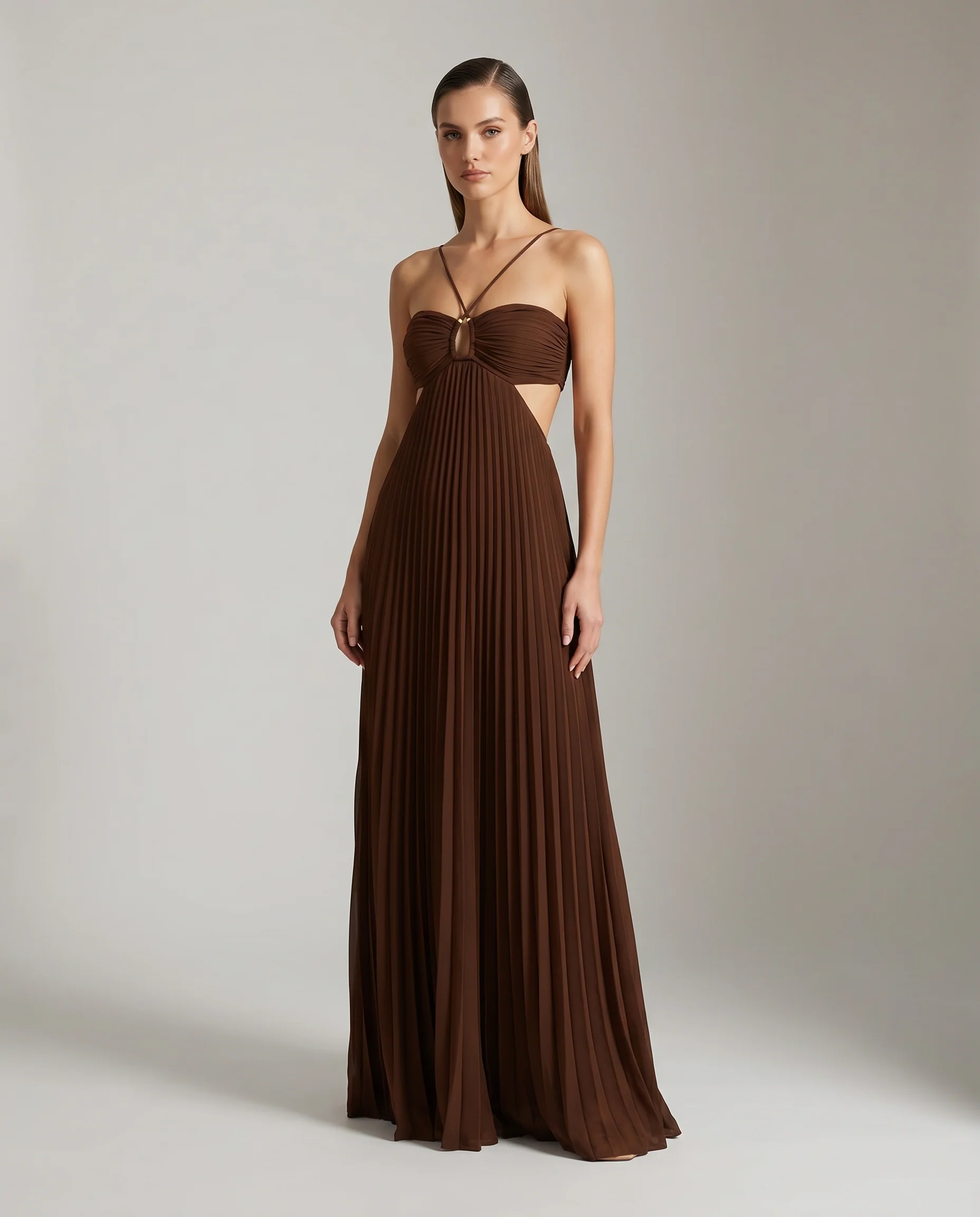 Pleated Halter Neck Maxi Dress with Open Back Detail - Image 4