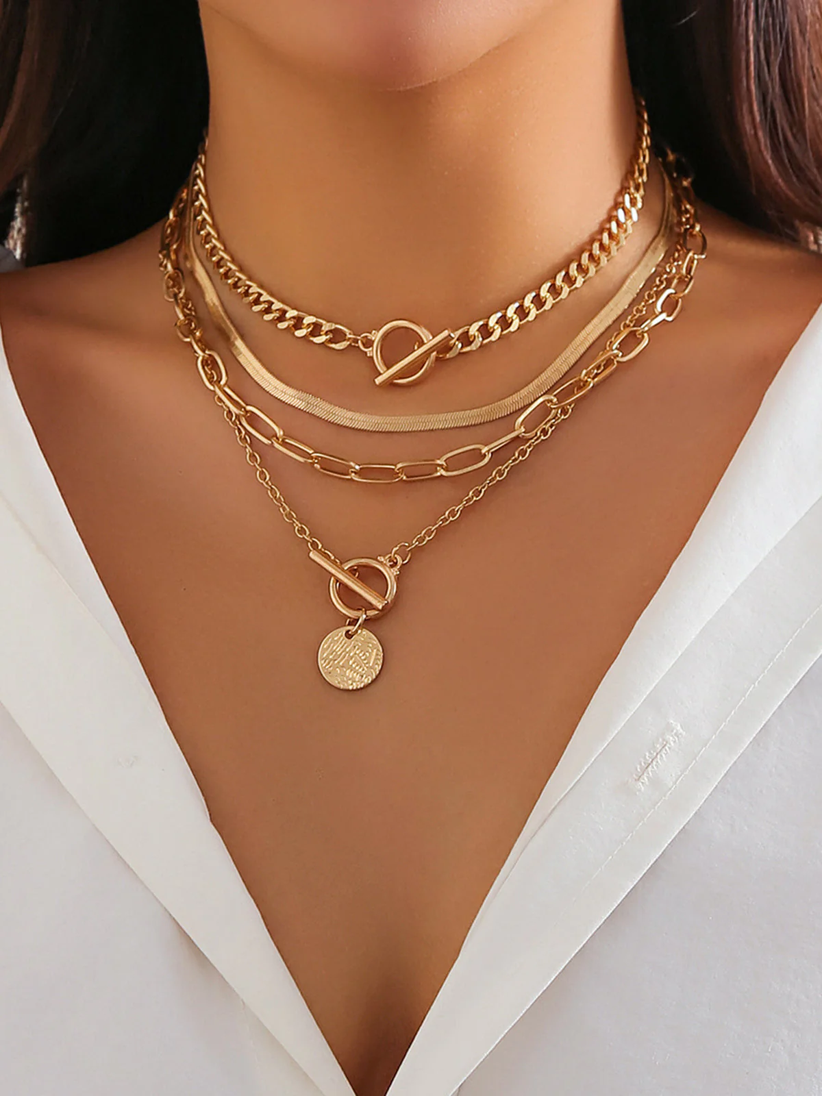 Gold Layered Pendant Necklace Set - Image 3