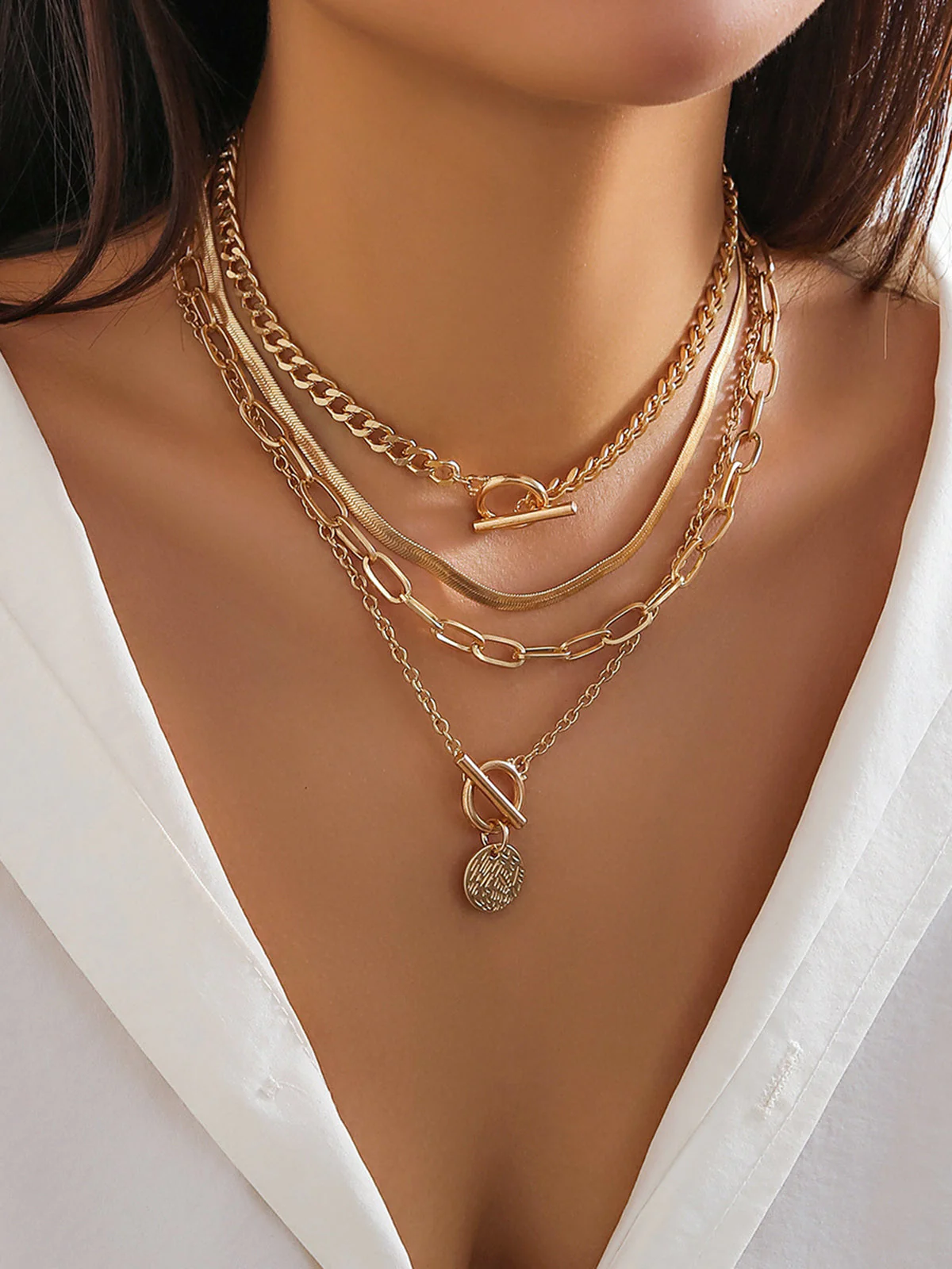 Gold Layered Pendant Necklace Set - Image 4