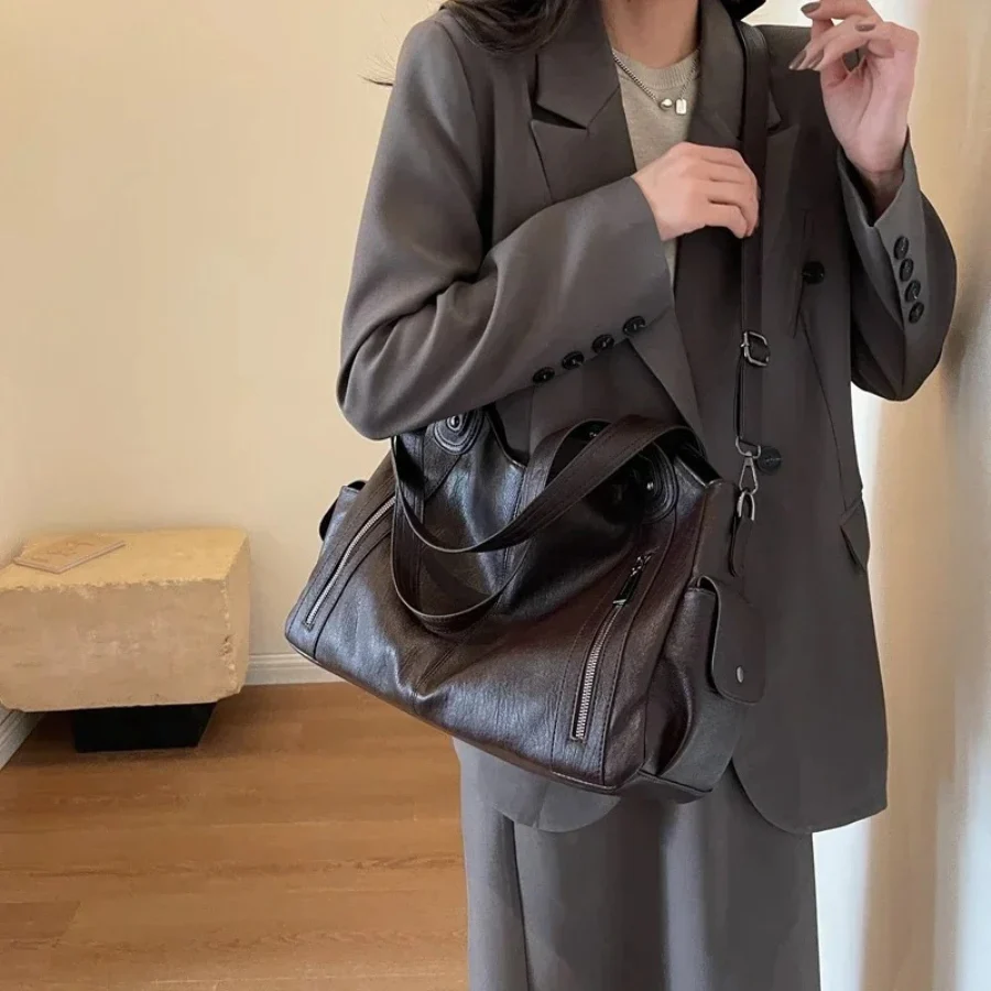 Faux Leather Shoulder Duffle Bag - Image 3