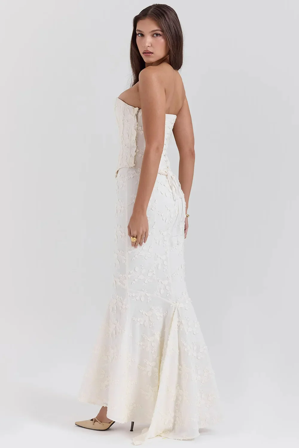 Strapless Embroidered Wedding Guest Maxi Dress - Image 4