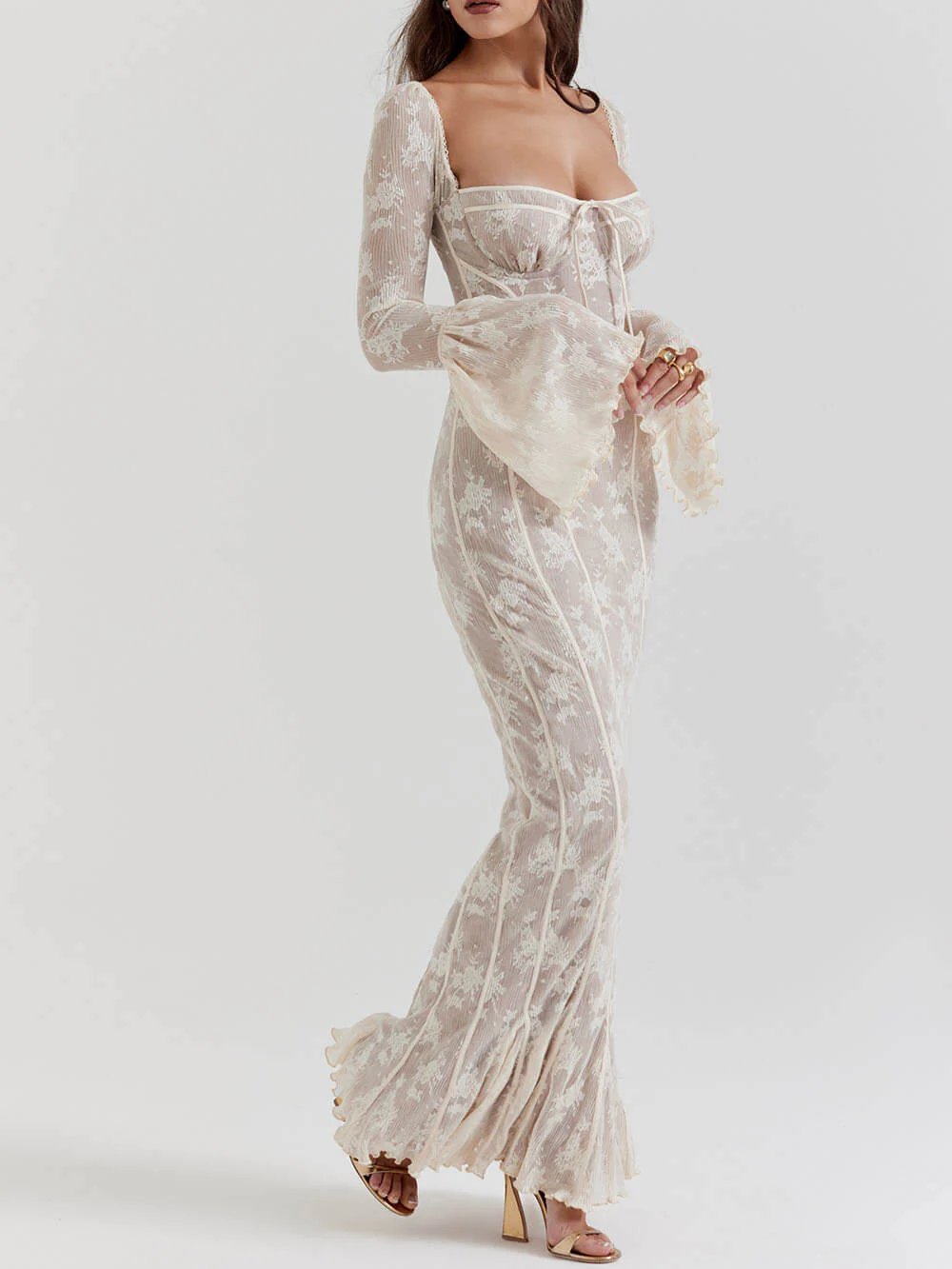 Elegant Lace Summer Night Maxi Dress with Corset Bodice - Image 4