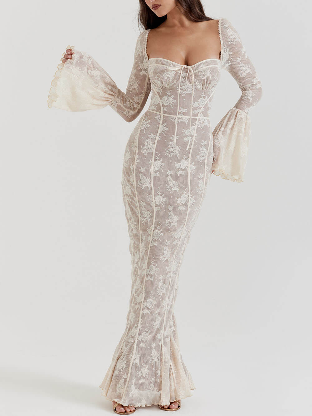 Elegant Lace Summer Night Maxi Dress with Corset Bodice - Image 5