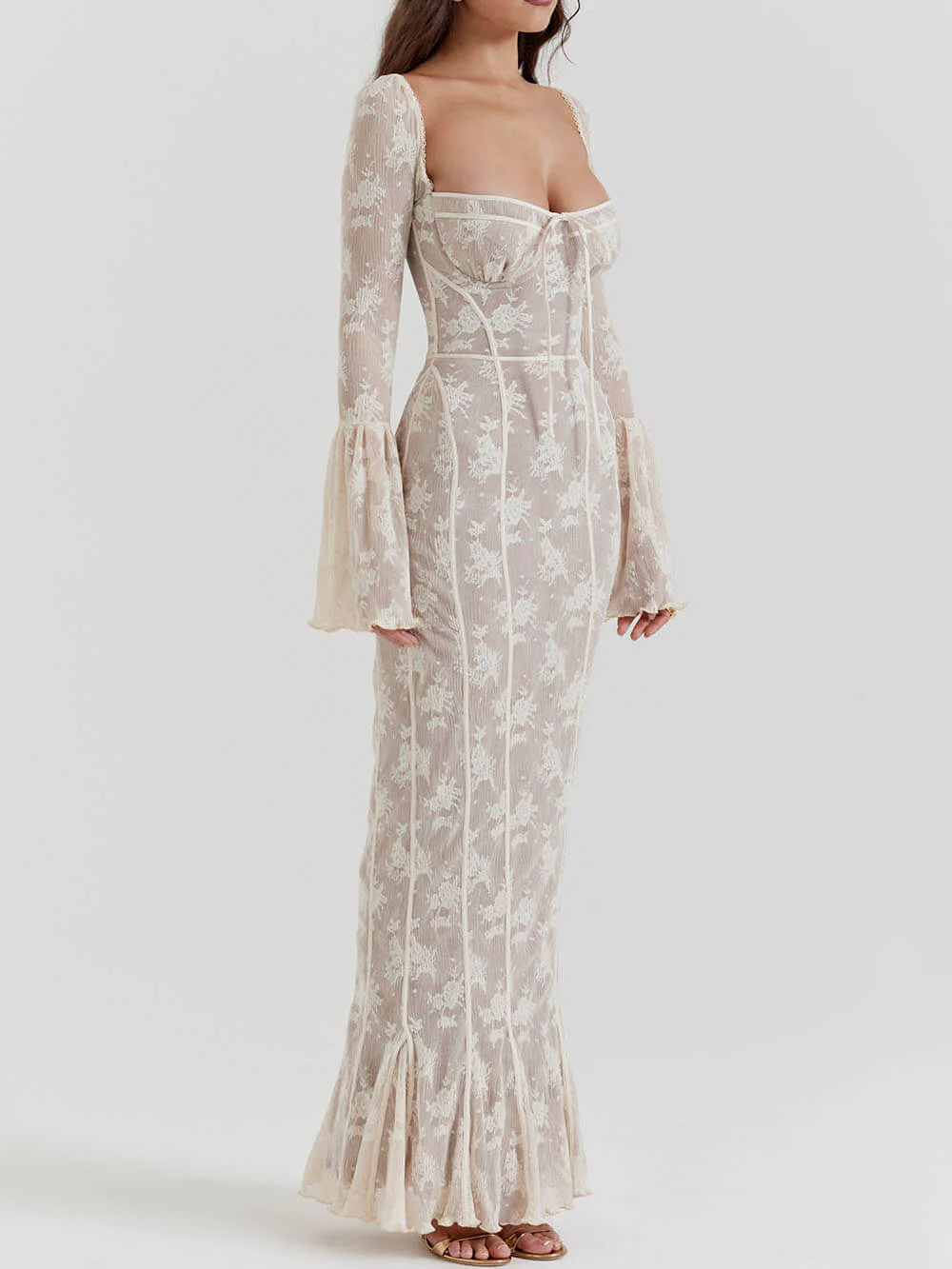 Elegant Lace Summer Night Maxi Dress with Corset Bodice - Image 6