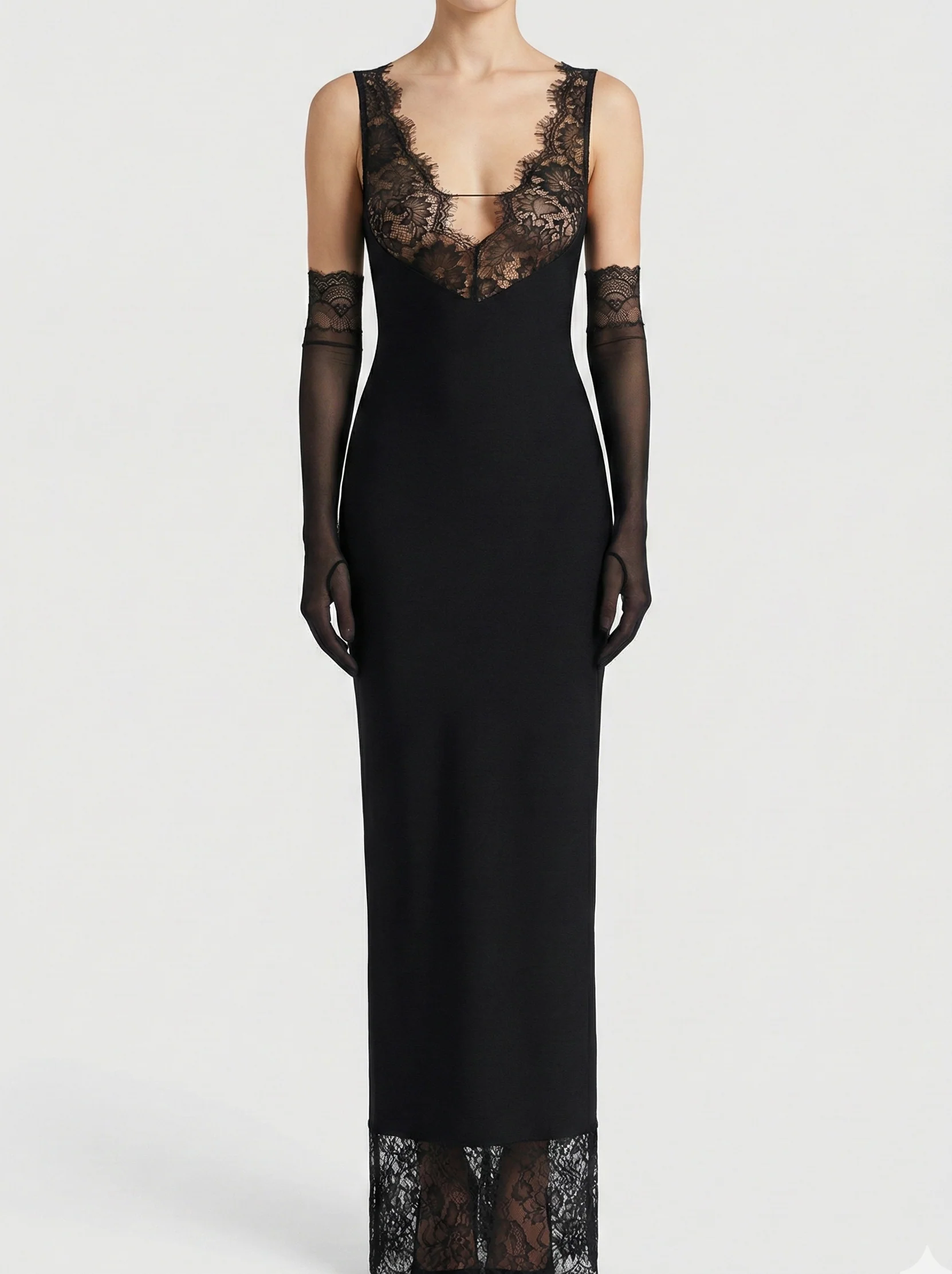 Lace Panel Maxi Dress – Elegant Evening Silhouette Dress for Women