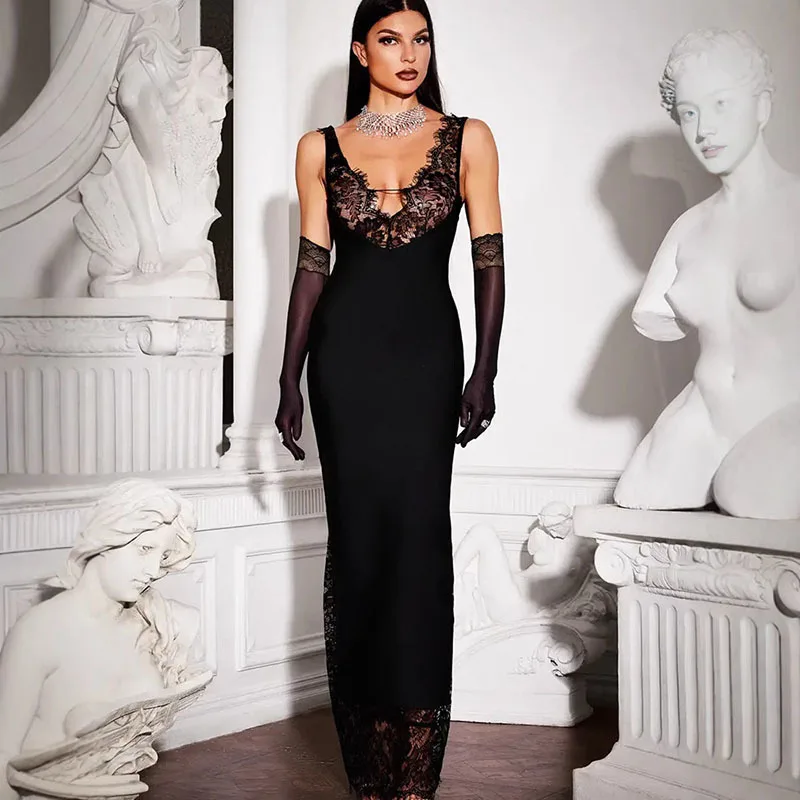Lace Panel Maxi Dress – Elegant Evening Silhouette Dress for Women - Image 4
