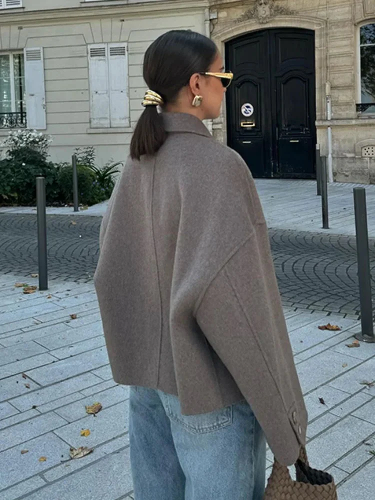 Women's Boxy Cropped Wool Coat Jacket - Image 4