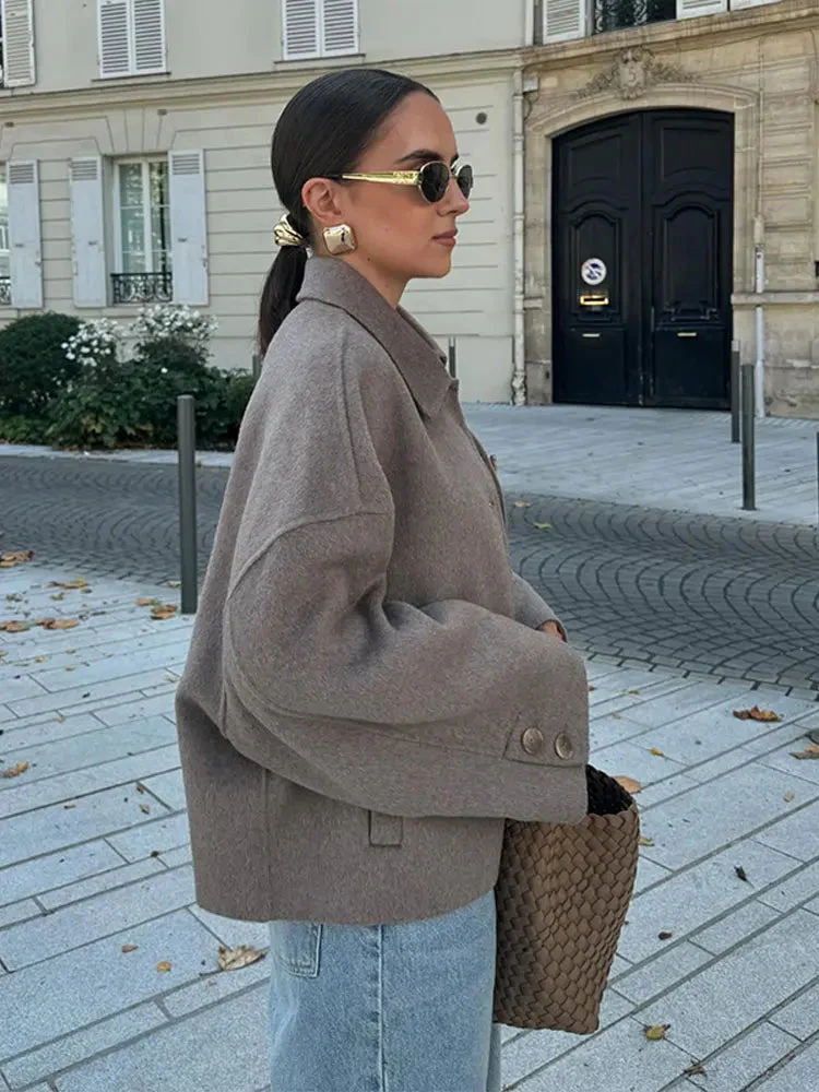 Women's Boxy Cropped Wool Coat Jacket - Image 5