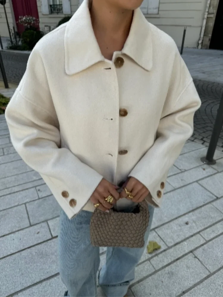 Women's Boxy Cropped Wool Coat Jacket - Image 6