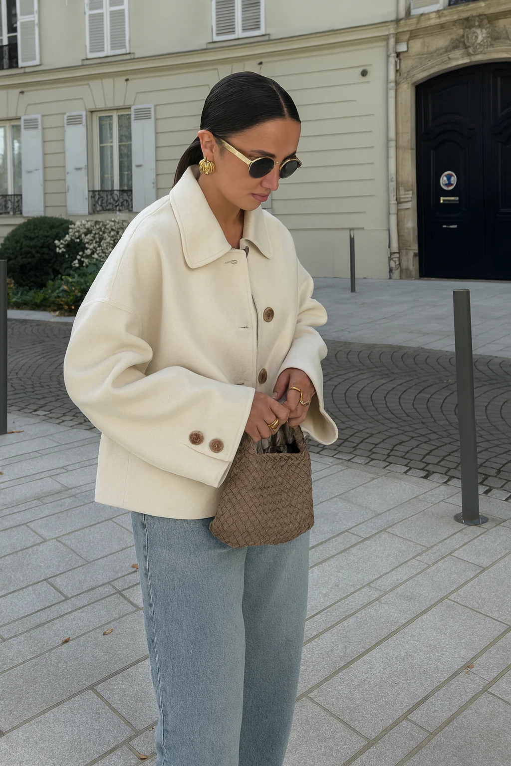 Women's Boxy Cropped Wool Coat Jacket - Image 7