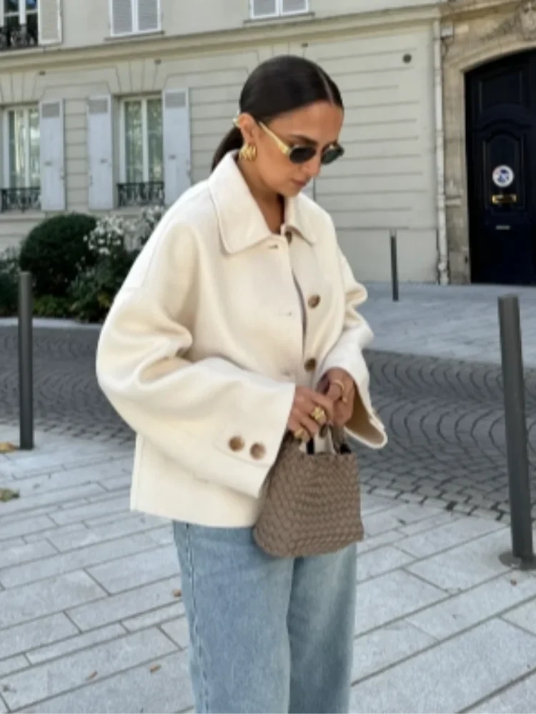 Women's Boxy Cropped Wool Coat Jacket - Image 8