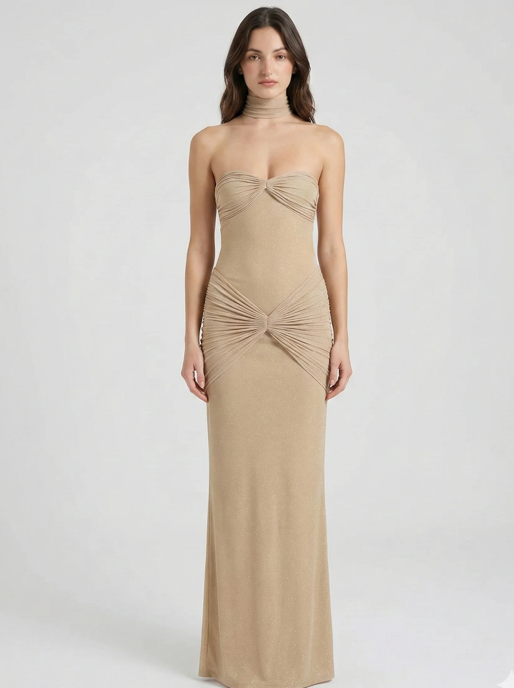Strapless Shimmer Maxi Dress – Elegant Ruched Evening Dress for Women
