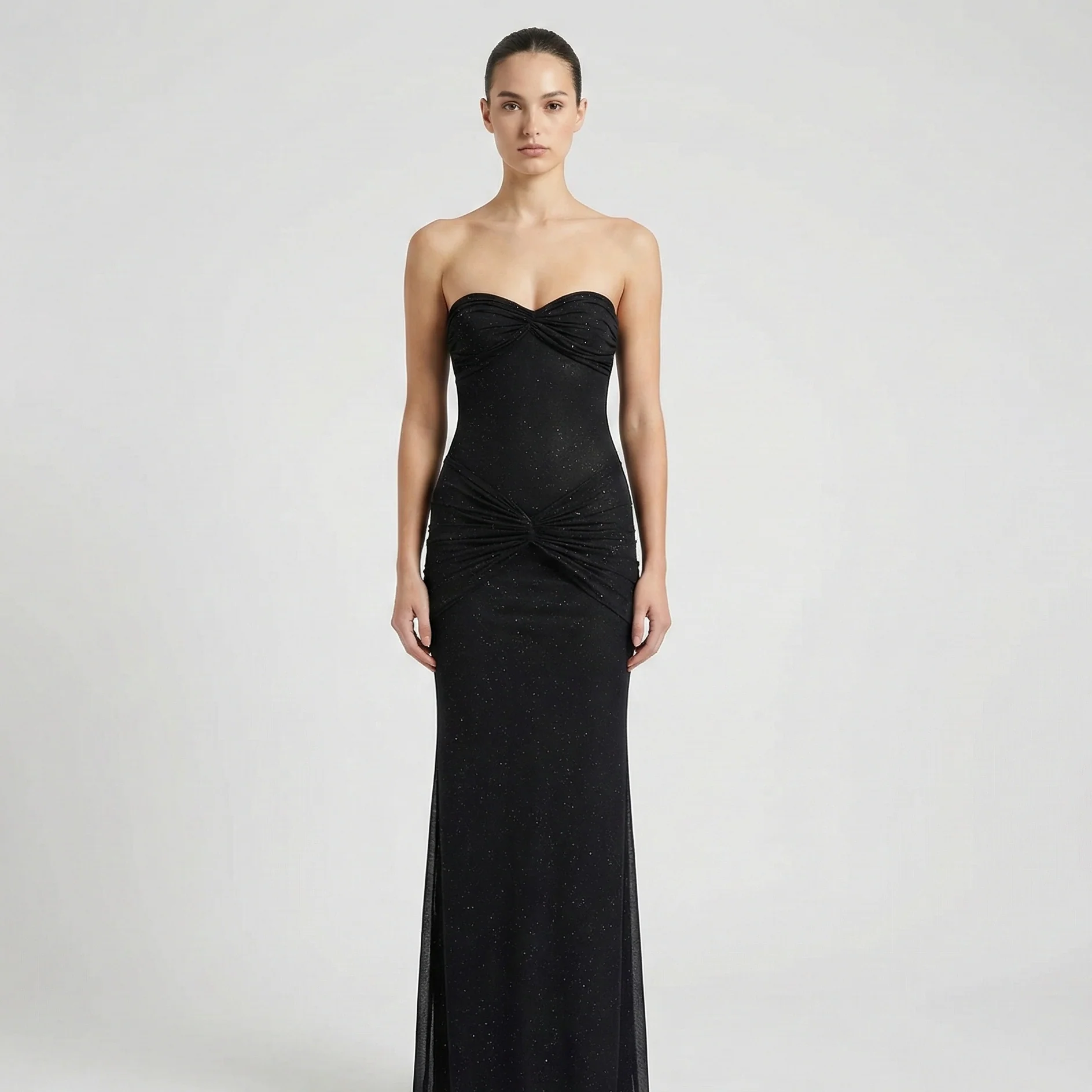 Strapless Shimmer Maxi Dress – Elegant Ruched Evening Dress for Women - Image 2
