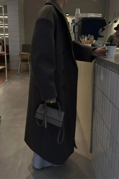 Women's Oversized Longline Double-Breasted Wool Coat - Image 3