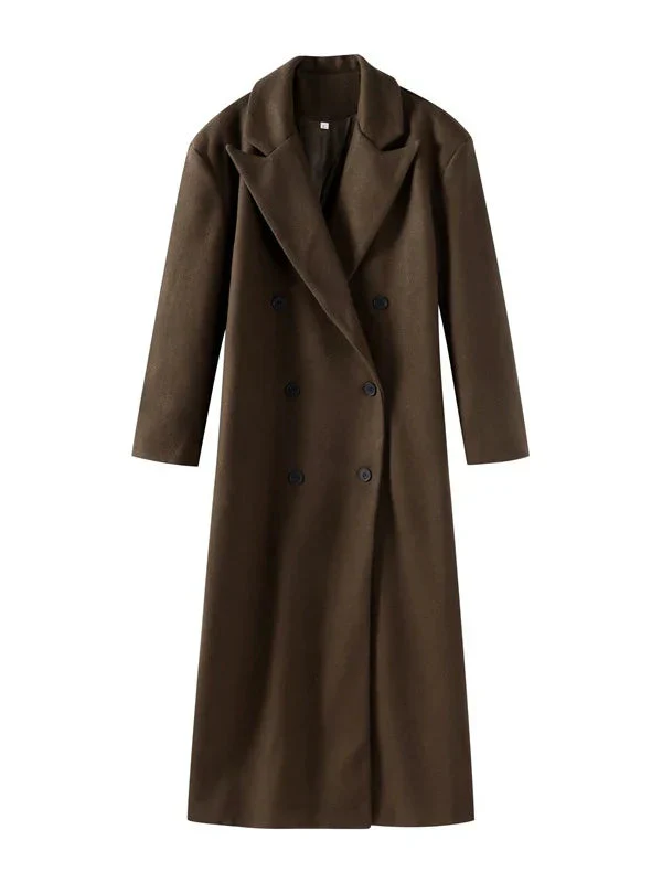 Women's Oversized Longline Double-Breasted Wool Coat - Image 6