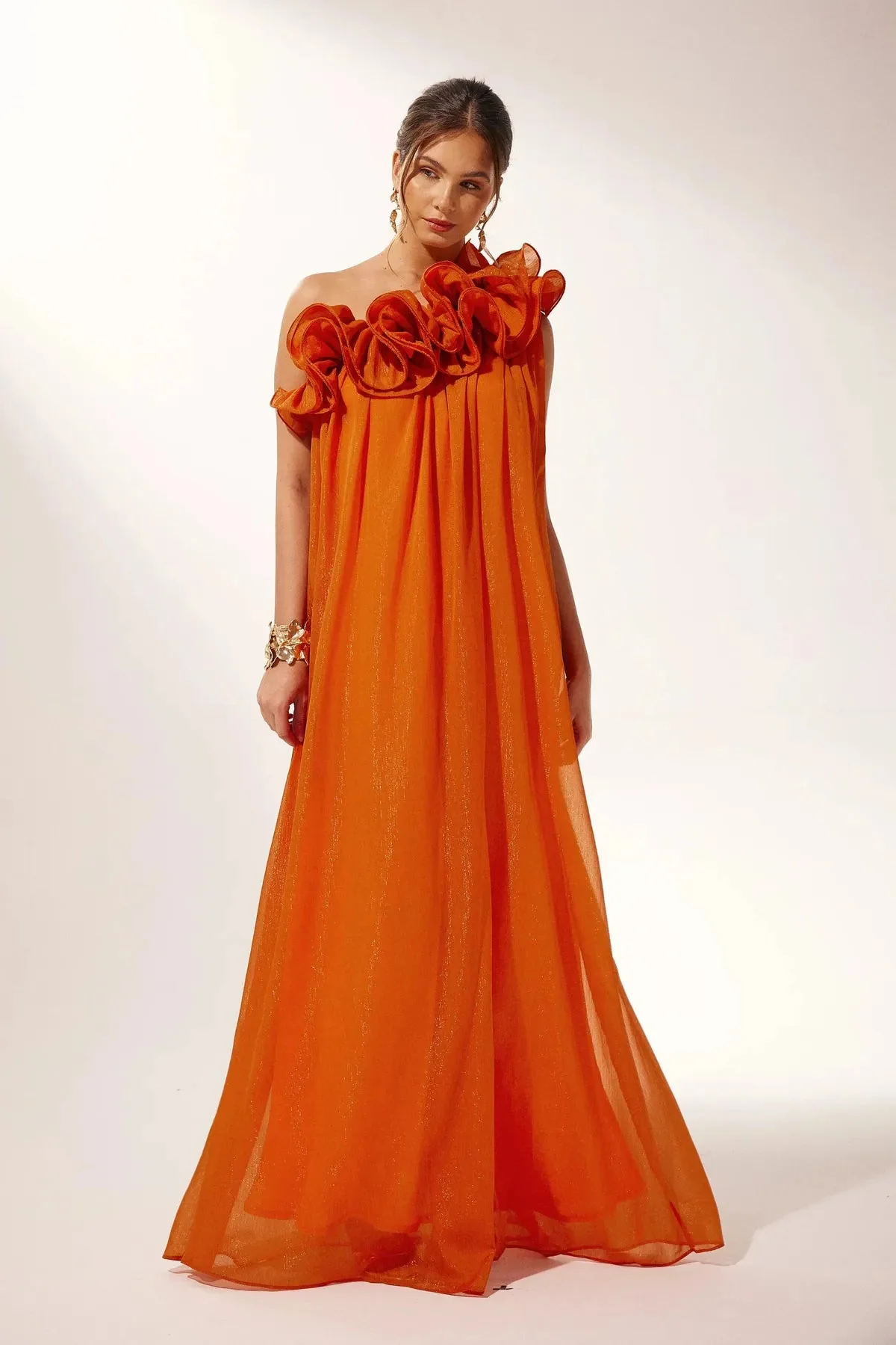 Formal Asymmetric One-Shoulder Floral Evening Gown - Image 2