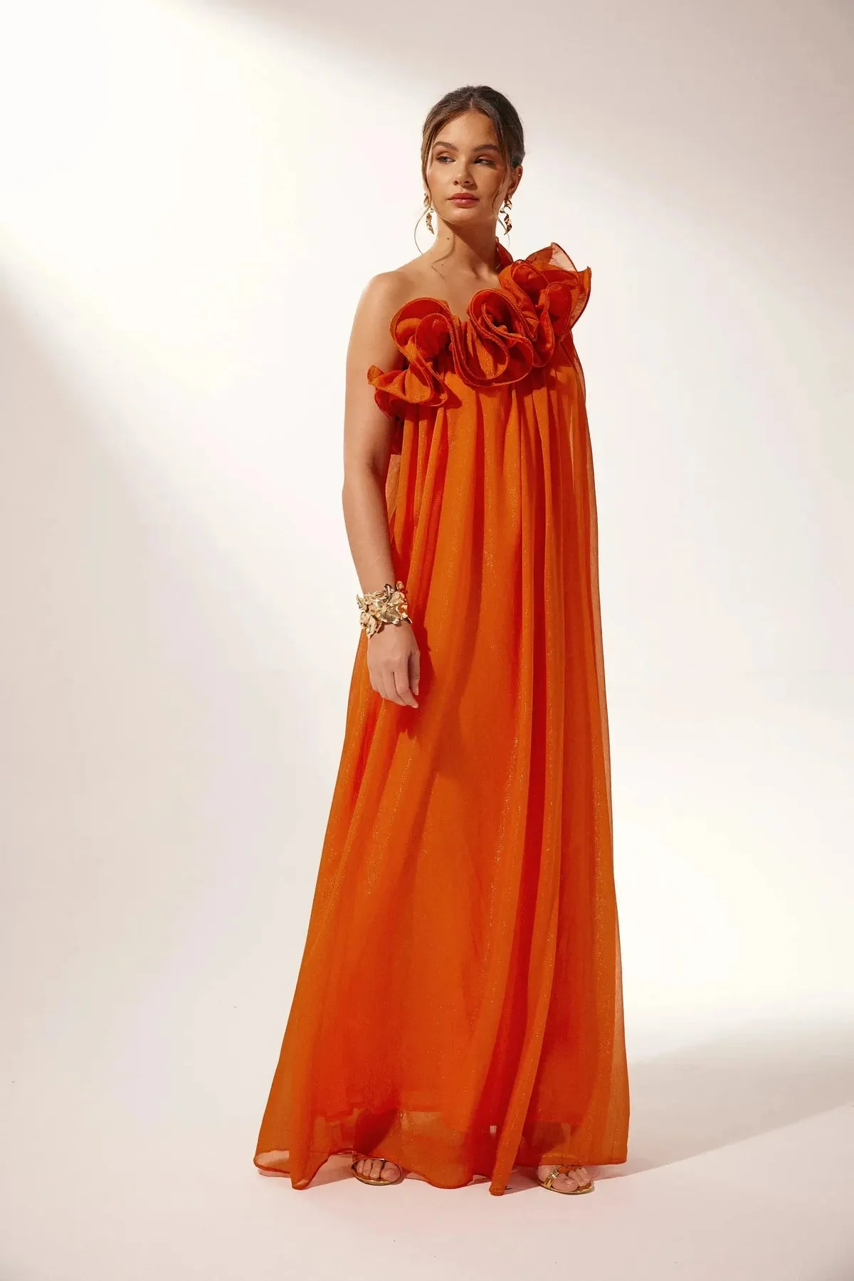 Formal Asymmetric One-Shoulder Floral Evening Gown - Image 4