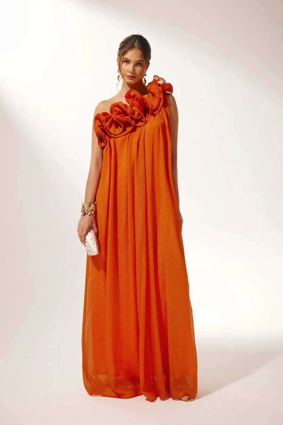 Formal Asymmetric One-Shoulder Floral Evening Gown - Image 6