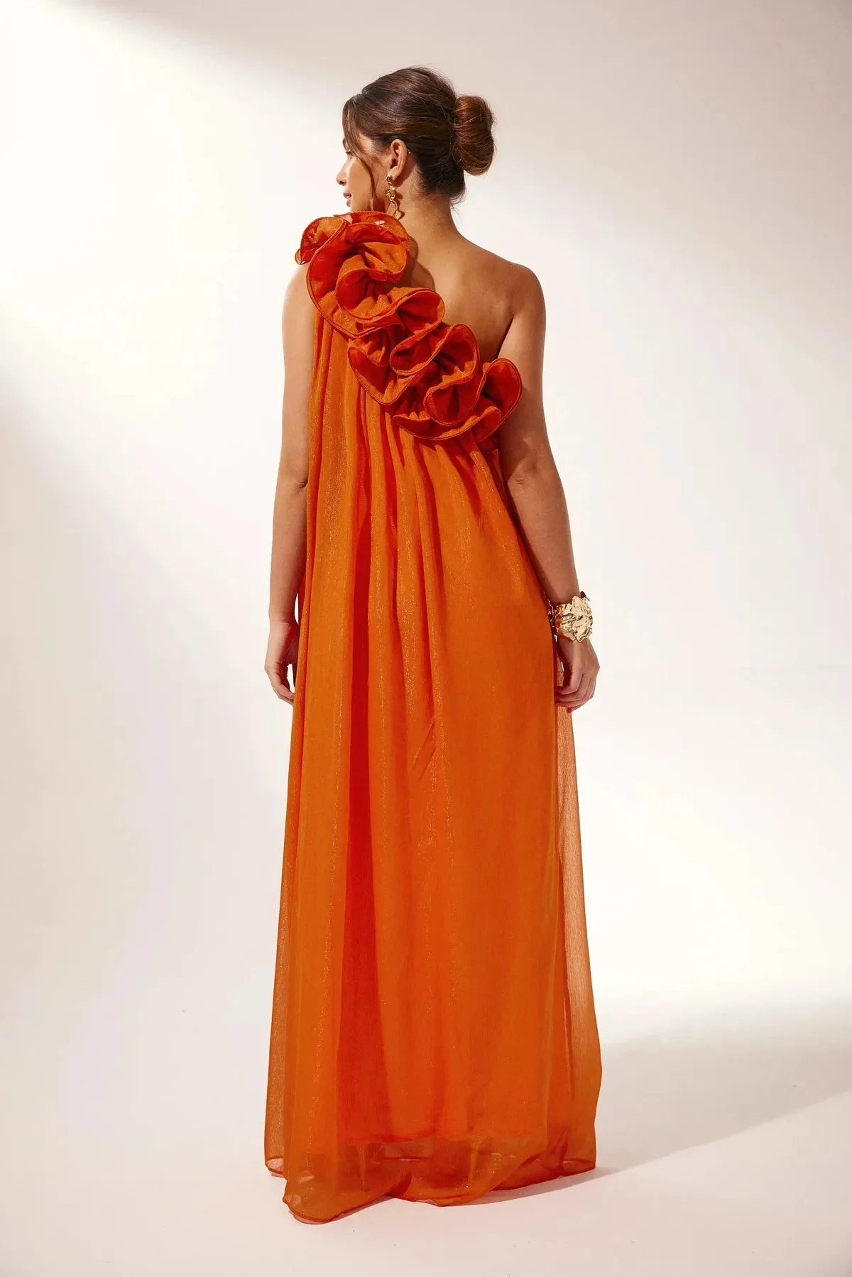 Formal Asymmetric One-Shoulder Floral Evening Gown - Image 7