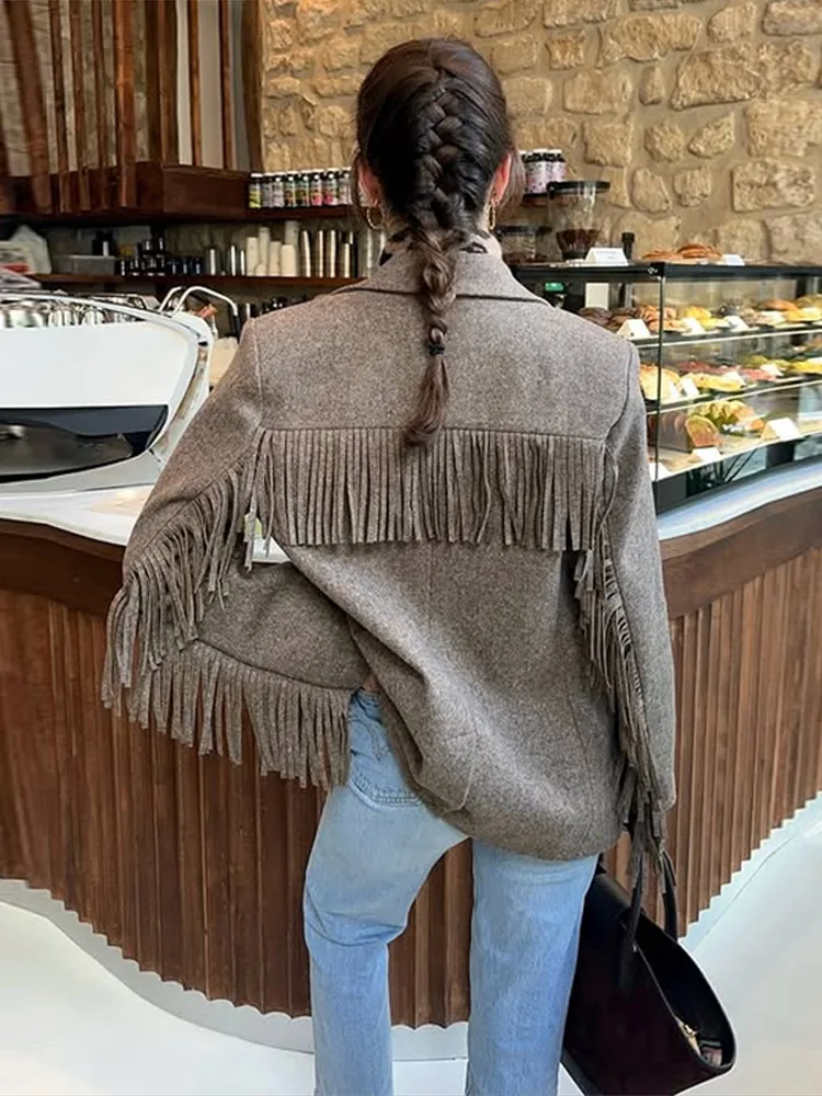 Autumn Bomber Coat – Stylish Woolen Blazer with Tassels - Image 5