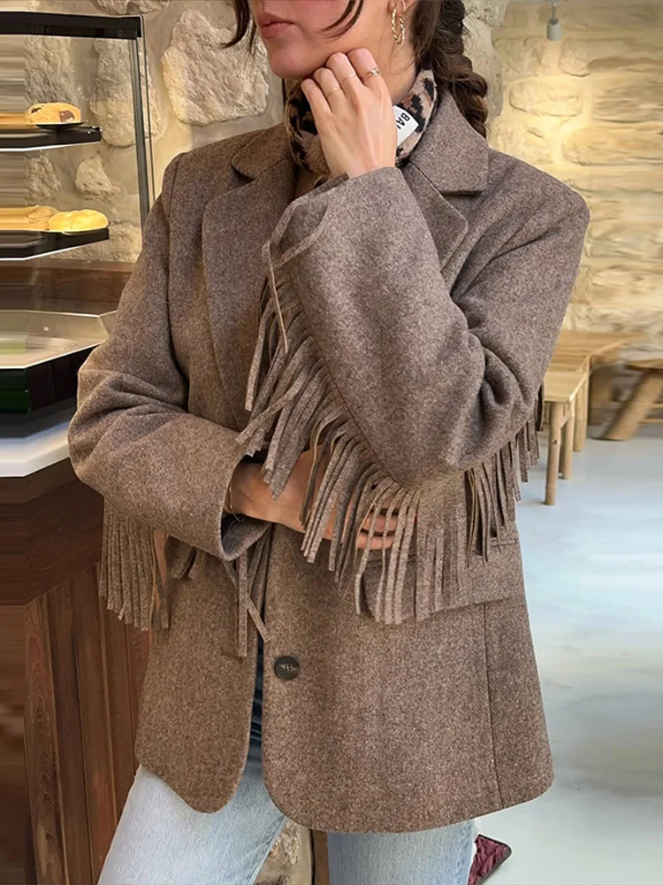 Autumn Bomber Coat – Stylish Woolen Blazer with Tassels - Image 6