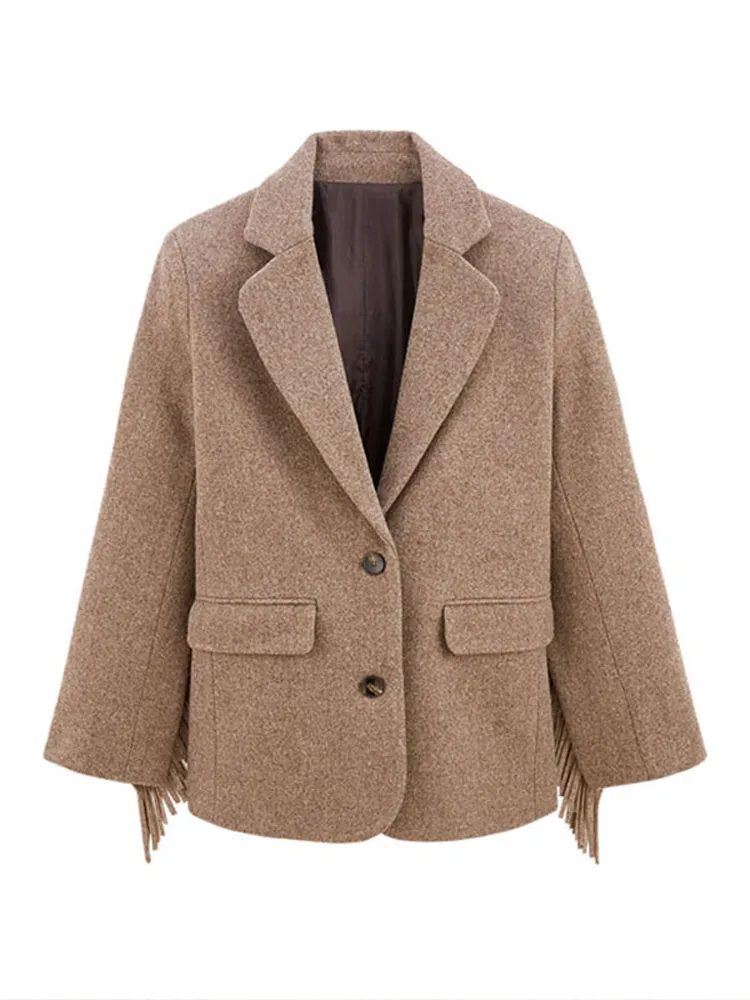Autumn Bomber Coat – Stylish Woolen Blazer with Tassels - Image 7
