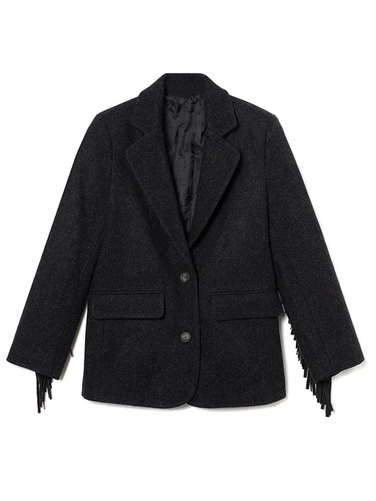Autumn Bomber Coat – Stylish Woolen Blazer with Tassels - Image 8