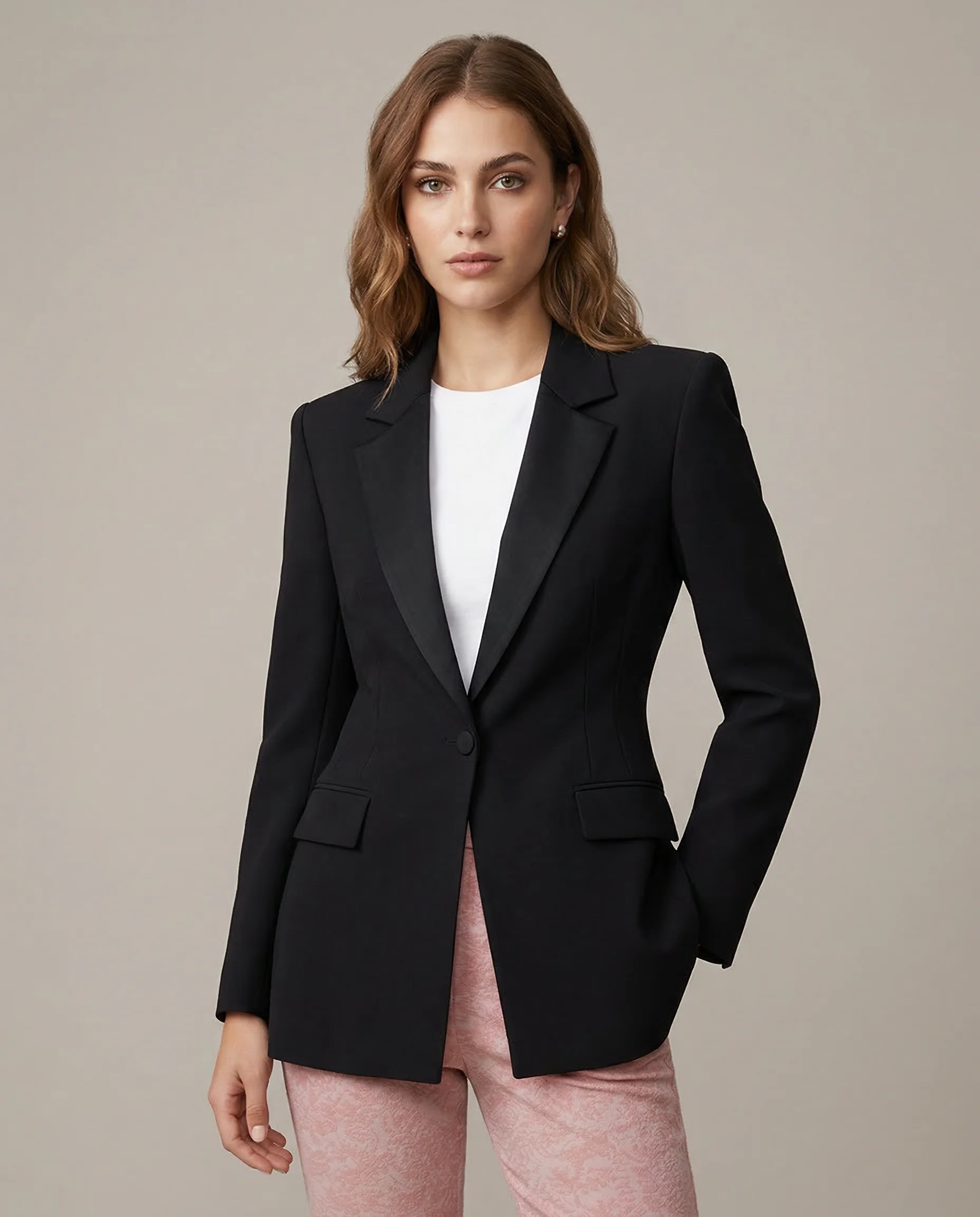 Autumn Chic Satin Jacket – Stylish Two-Color Lapel Design - Image 3