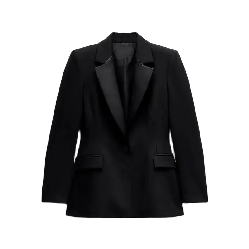 Autumn Chic Satin Jacket – Stylish Two-Color Lapel Design - Image 5