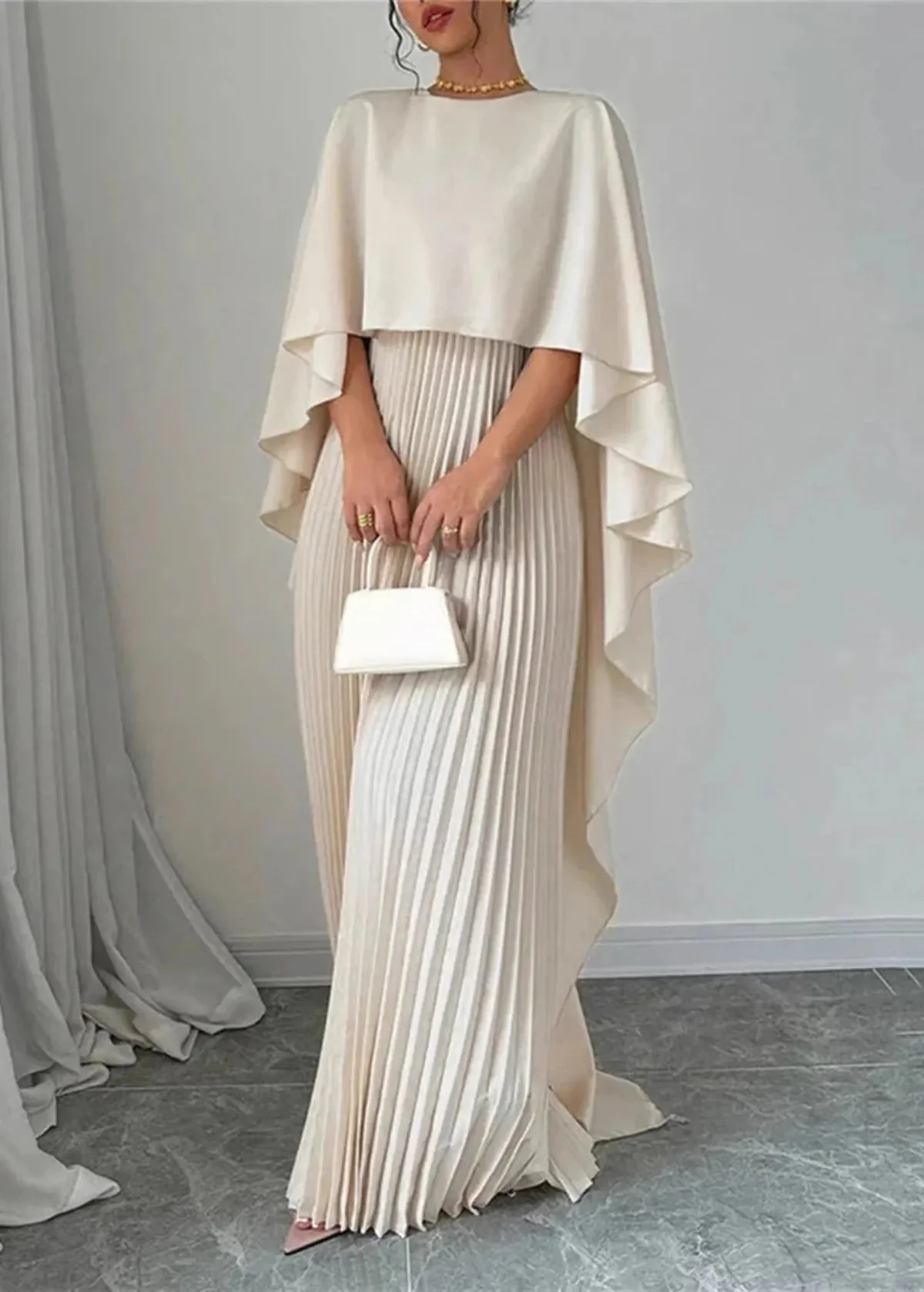Pleated Batwing Sleeve Wedding Guest Maxi Dress - Image 4