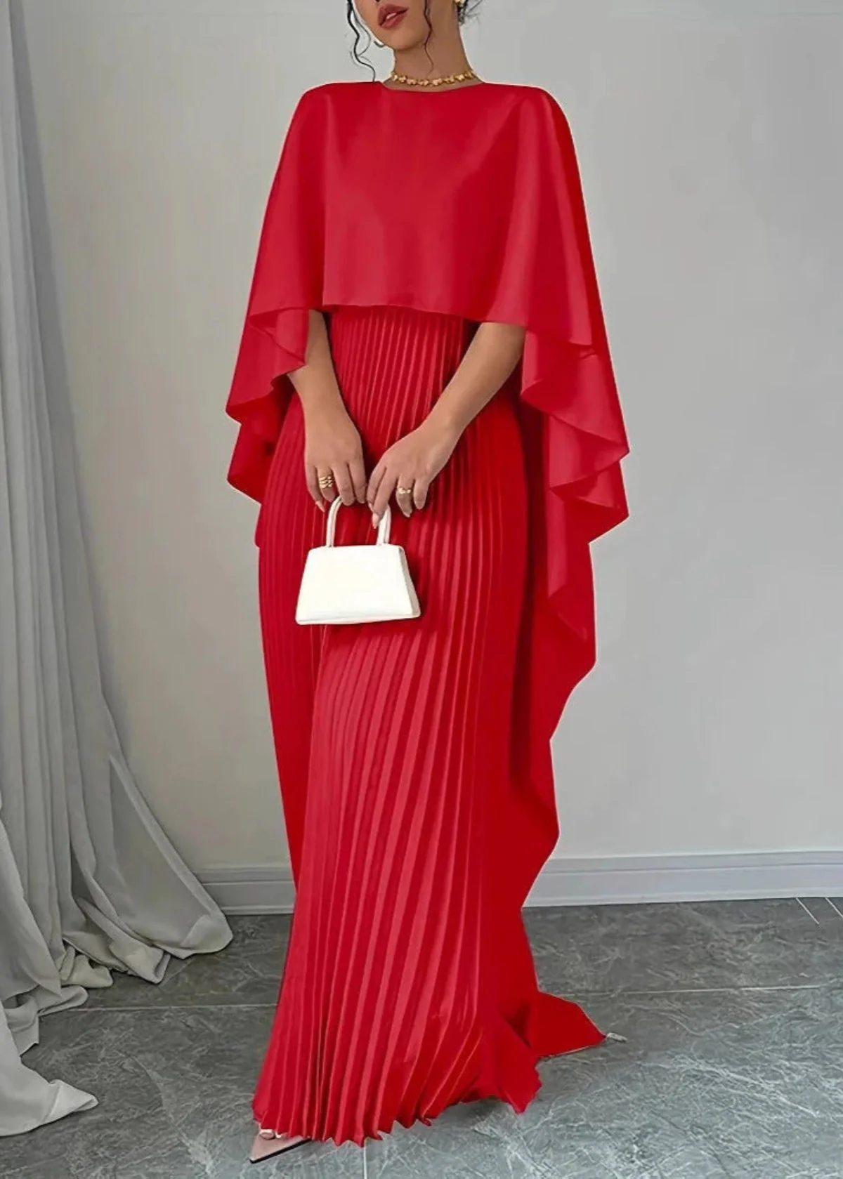 Pleated Batwing Sleeve Wedding Guest Maxi Dress - Image 5
