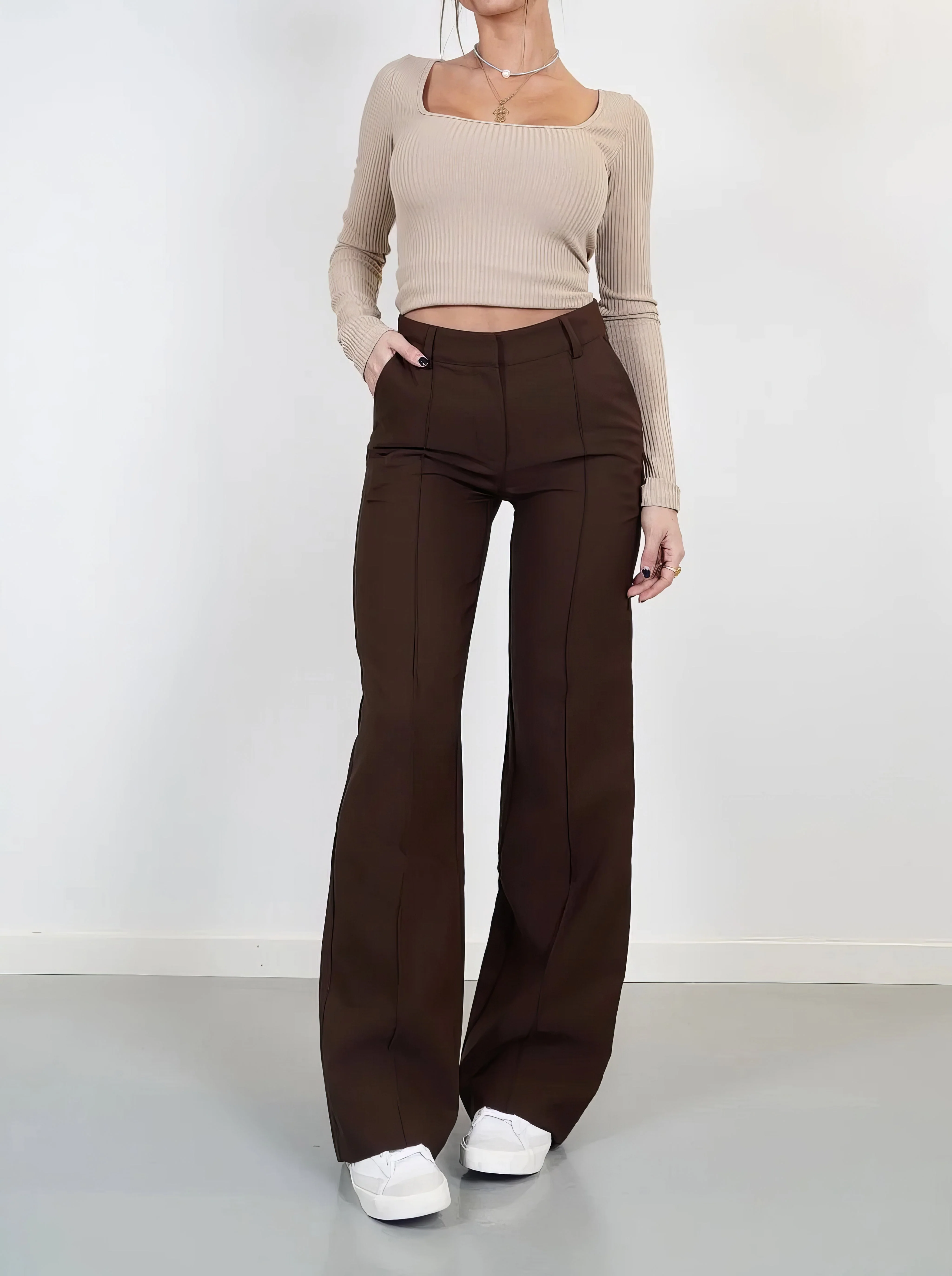 Casual Wide-leg high-waisted trousers for women - Image 12