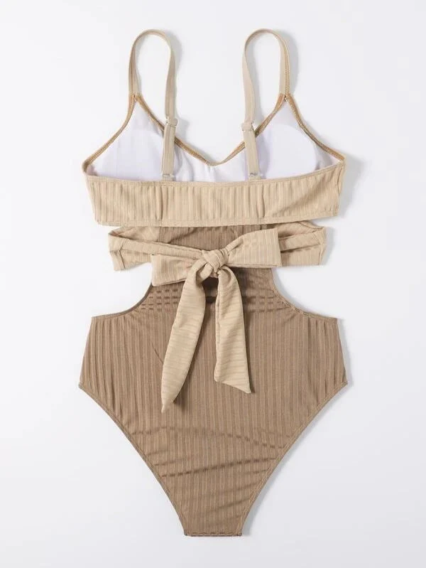 Beige Swimsuit with Crossed Waistband - Image 3