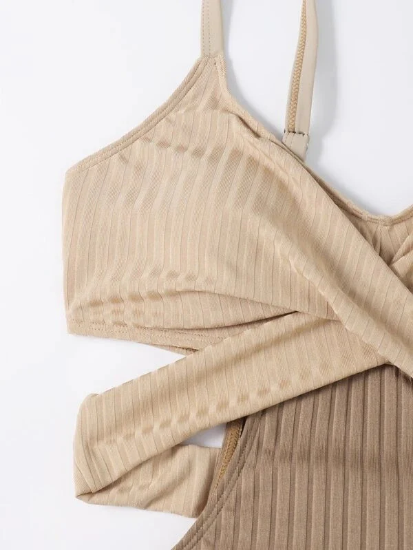 Beige Swimsuit with Crossed Waistband - Image 4