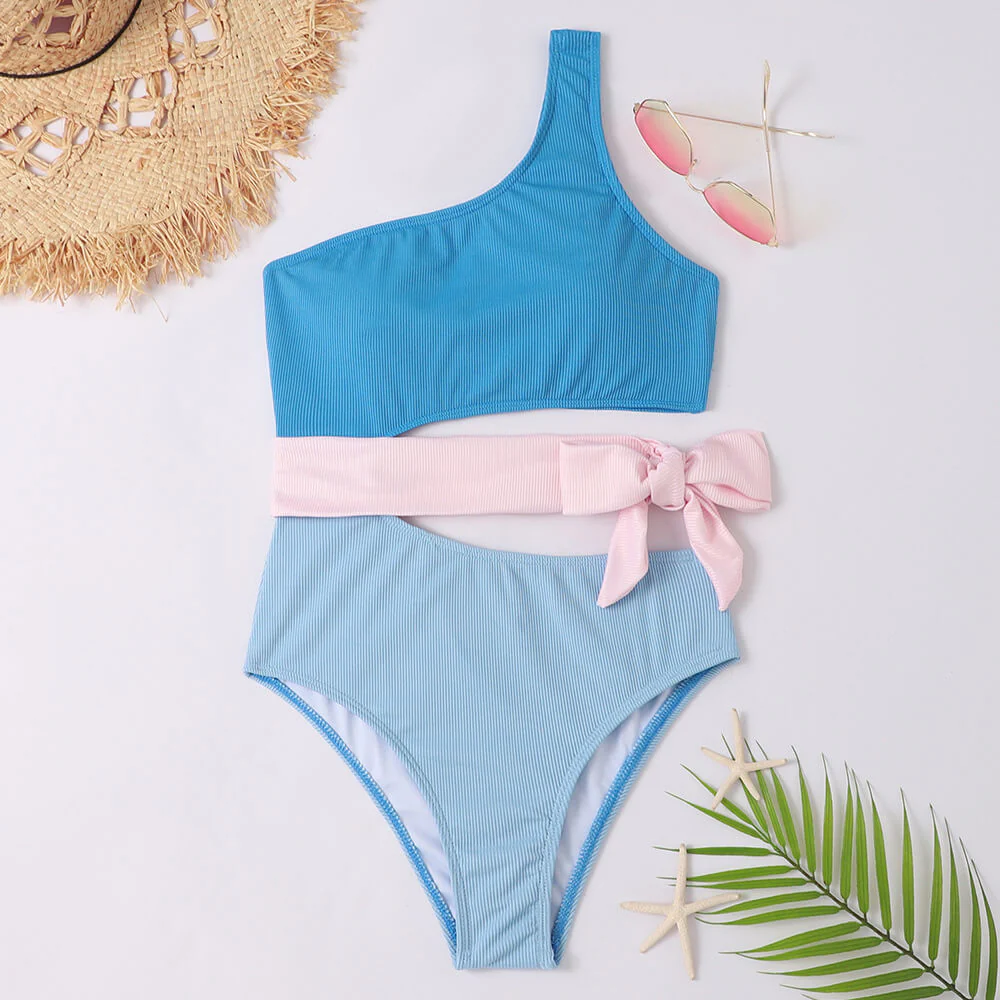 One-Shoulder Swimsuit with Bow Detail - Image 9