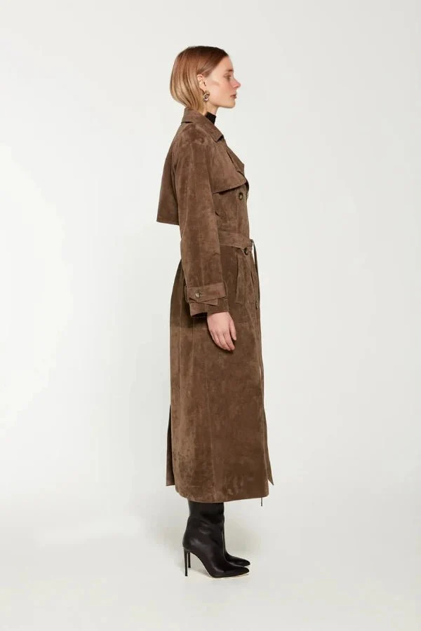 Women's Maxi Trench Coat Vegan Suede - Image 2