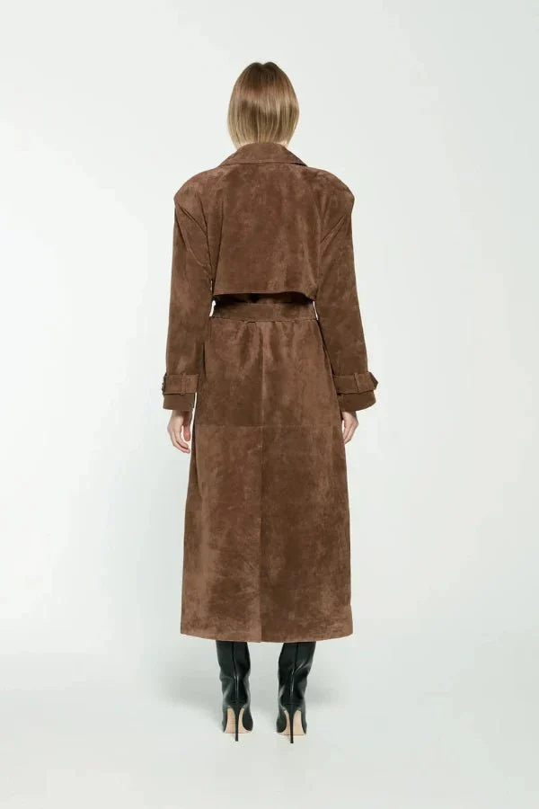 Women's Maxi Trench Coat Vegan Suede - Image 3