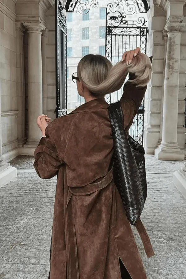 Women's Maxi Trench Coat Vegan Suede - Image 5