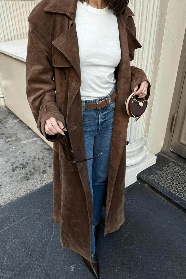 Women's Maxi Trench Coat Vegan Suede - Image 6