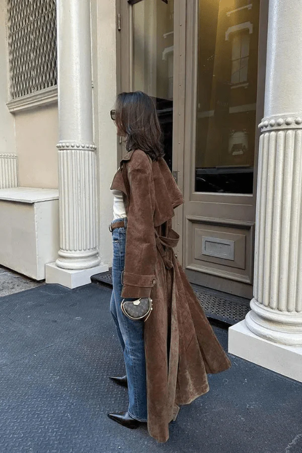 Women's Maxi Trench Coat Vegan Suede - Image 7