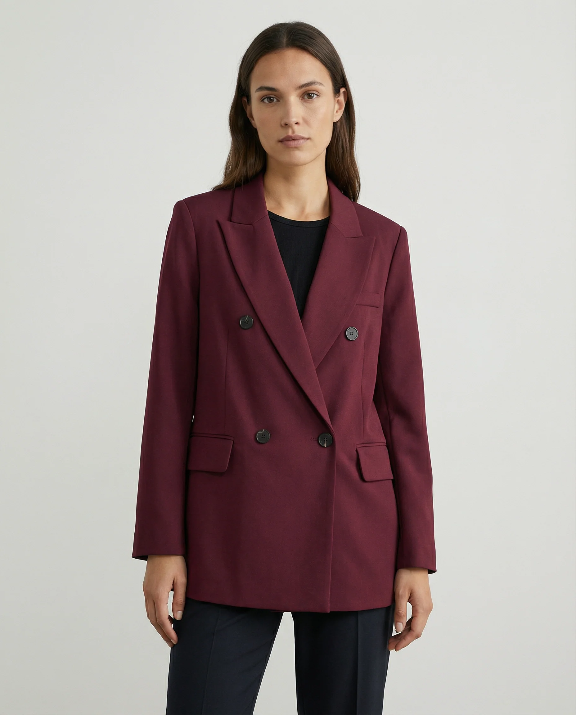 Burgundy Vintage Blazer – Classic Double Breasted Style for Autumn Elegance - Image 2