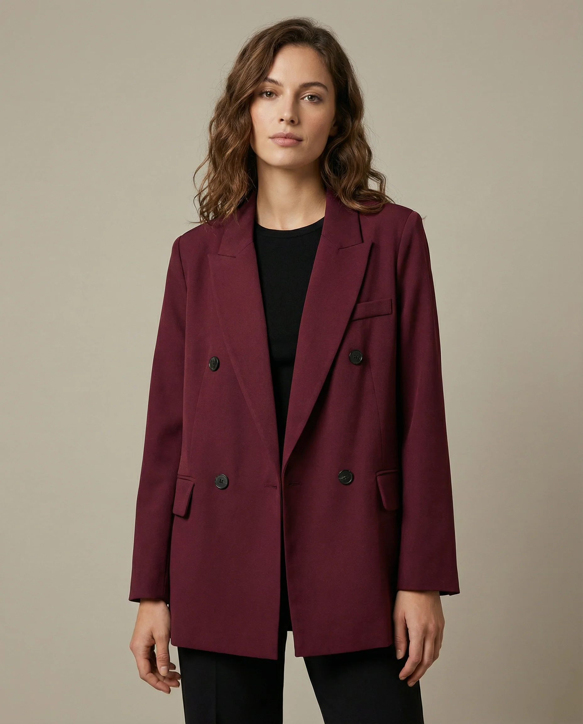 Burgundy Vintage Blazer – Classic Double Breasted Style for Autumn Elegance - Image 3