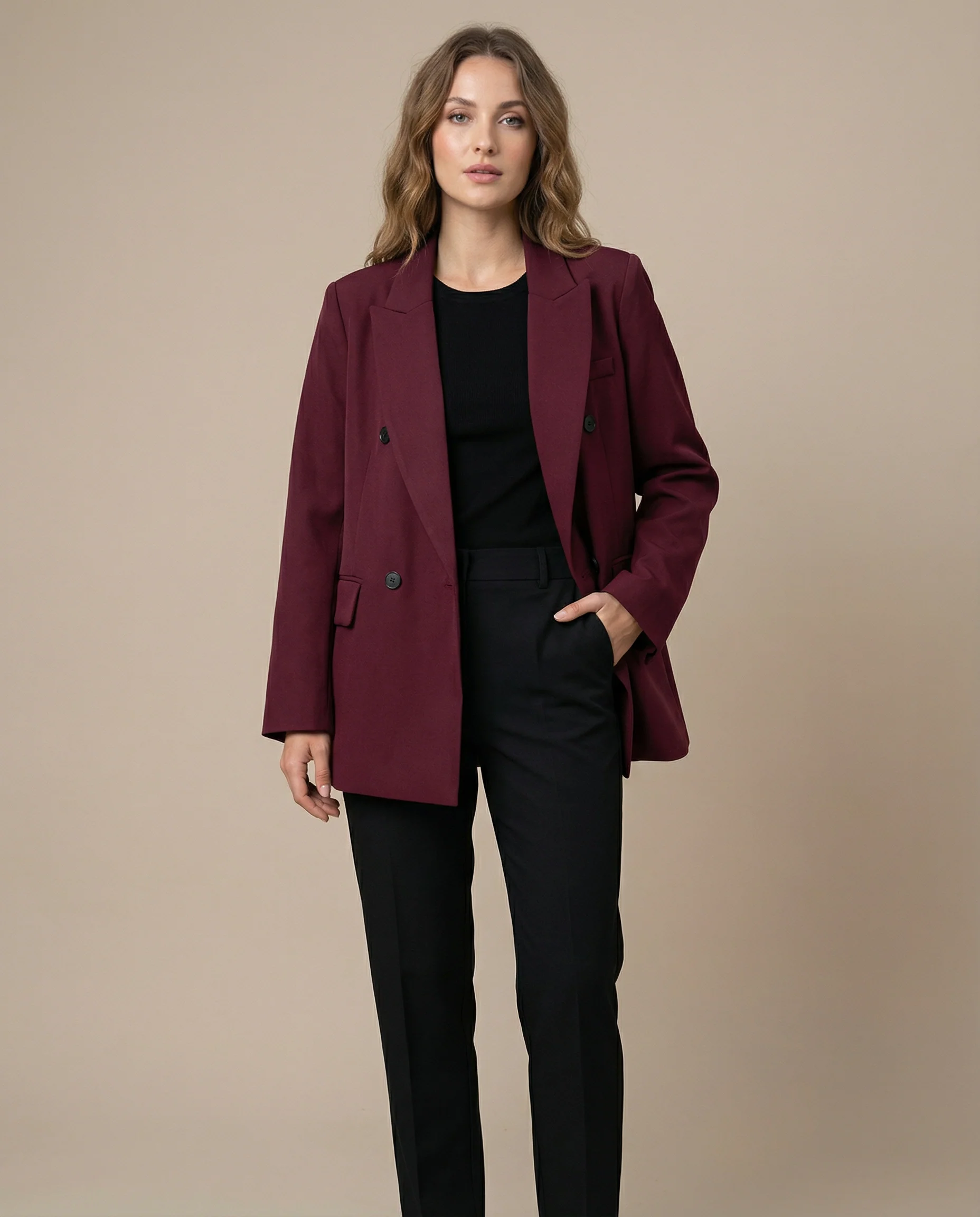 Burgundy Vintage Blazer – Classic Double Breasted Style for Autumn Elegance - Image 4