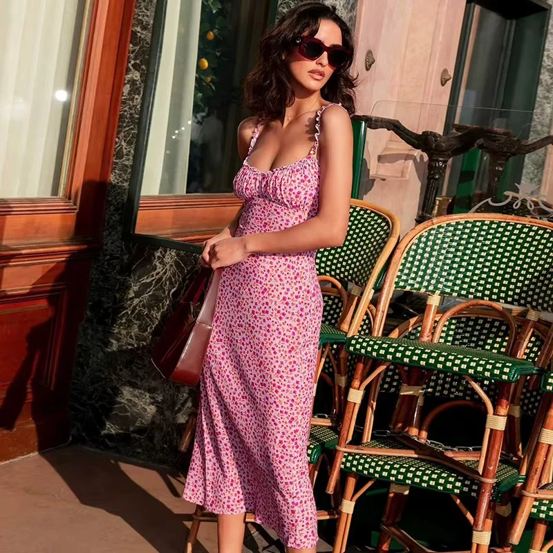 Summer Floral Printed Ruffle Strap Midi Dress - Image 3
