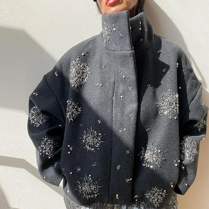 Women's Embroidery Beading Pea Coat - Image 2
