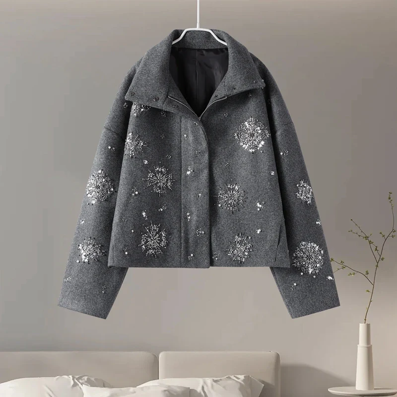 Women's Embroidery Beading Pea Coat - Image 6