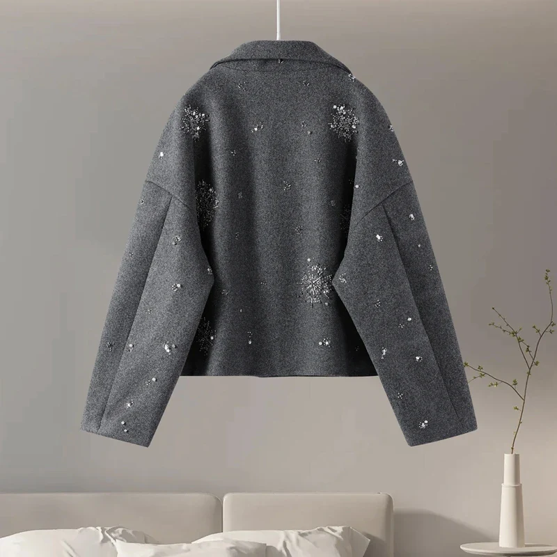 Women's Embroidery Beading Pea Coat - Image 7