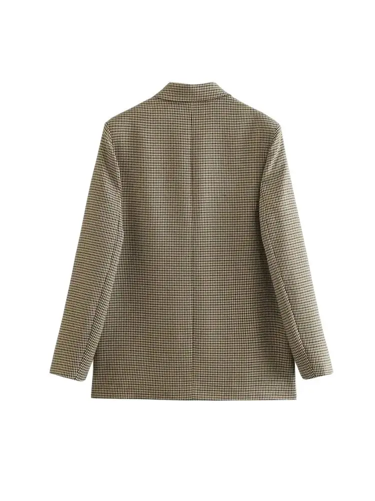 Chic Plaid Blazer Jacket – Vintage Double Breasted Design for Versatile Layering - Image 4