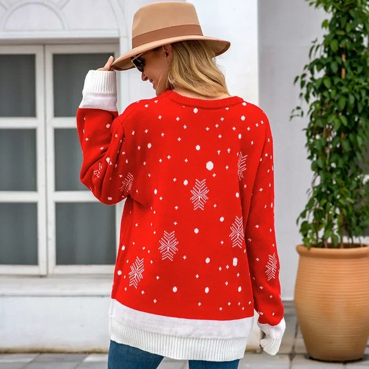 Women's Loose Printed Christmas Sweater - Image 3