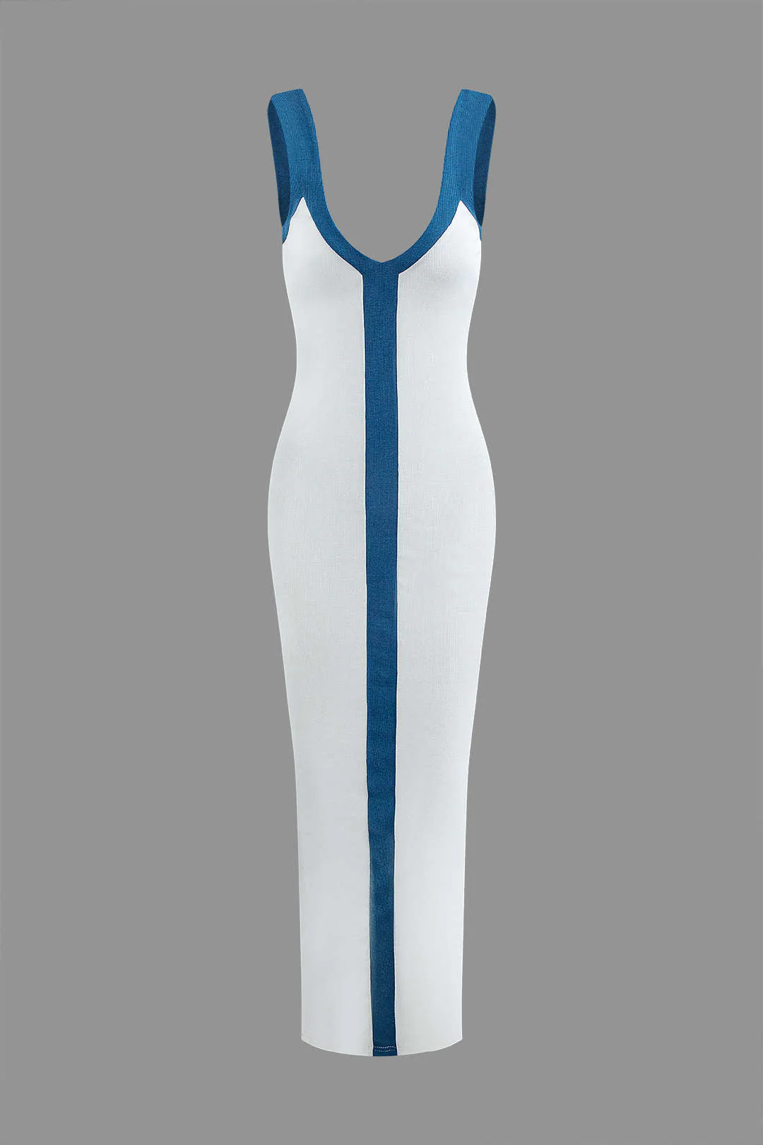 Colorblock V-Neck Ribbed Cocktail Maxi Dress - Image 2